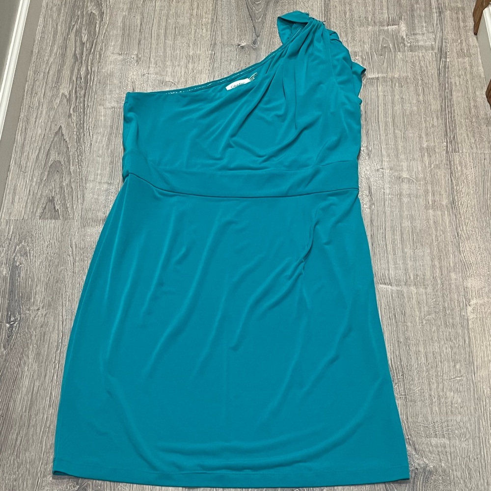 Calvin Klein Teal One-Shoulder Dress